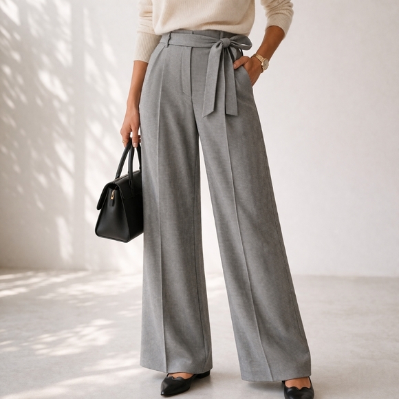 House of Harlow 1960 Pants - House of Harlow 1960 Houndstooth Wide Leg Trousers Sz 8 High Rise Tailored Chic
